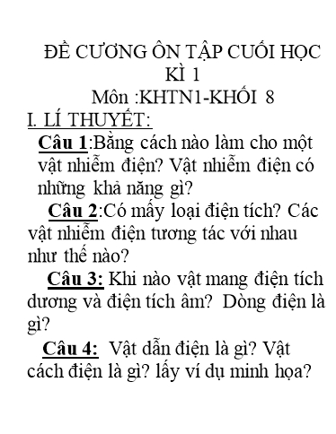Đề cương Ôn tập cuối Học kì 1 KHTN 8 - Môn Vật Lí