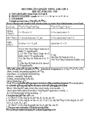 Đề cương Ôn tập Học kì 1 - Tiếng Anh 6 - Năm học 2024-2025
