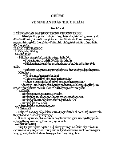Kế hoạch bài dạy Tham khảo Công nghệ 6 - Chủ đề: Vệ sinh an toàn thực phẩm