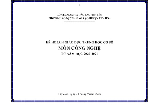 Kế hoạch Giáo dục THCS Môn Công Nghệ - Năm học 2020-2021