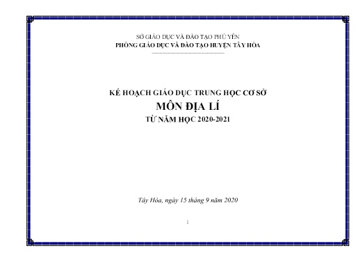 Kế hoạch Giáo dục THCS Môn Địa Lí - Năm học 2020-2021