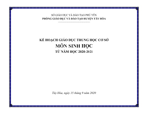 Kế hoạch Giáo dục THCS Môn Sinh Học - Năm học 2020-2021