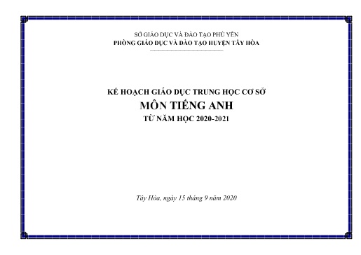 Kế hoạch Giáo dục THCS Môn Tiếng Anh (Hệ 10 năm) - Năm học 2020-2021