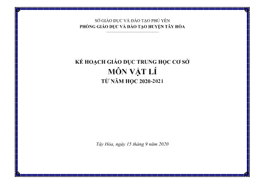 Kế hoạch Giáo dục THCS Môn Vật Lí - Năm học 2020-2021