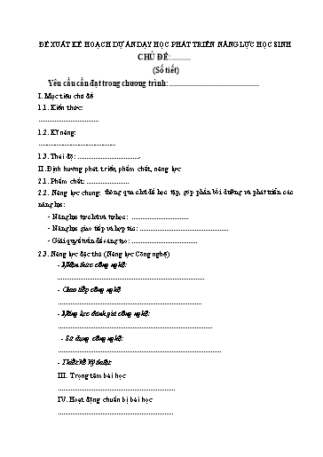Mẫu Kế hoạch bài dạy - Môn Công nghệ