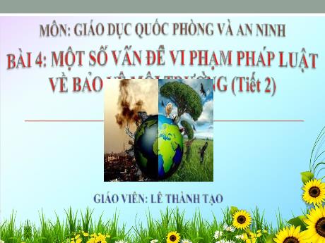 Bài giảng Môn GDQP & AN Lớp 11 - Bài 4: Một số vấn đề vi phạm về bảo vệ môi trường (Tiết 2)