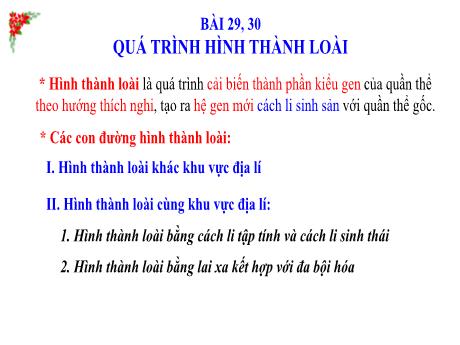 Bài giảng Sinh Học 12 - Bài 29, 30: Quá trình hình thành loài