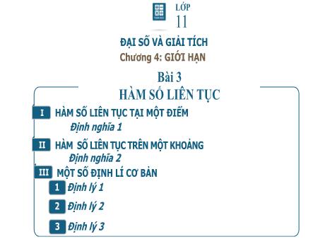 Bài giảng Toán Đại số và Giải tích Lớp 11 - Chương 4, Bài 3: Hàm số liên tục (Tiết 58)