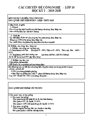 Các Chuyên đề Học kì 2 Môn Công Nghệ 10 Năm học 2019-2020
