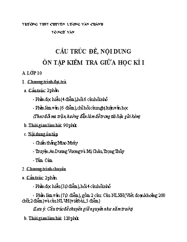 Cấu trúc đề, Nội dung Ôn tập Kiểm tra Giữa Học kì I Môn Ngữ Văn Khối 10, 11, 12 Năm học 2021-2022