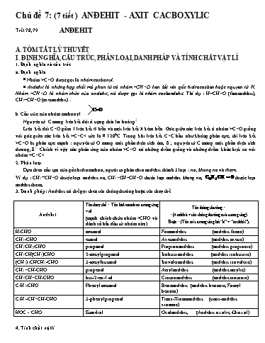 Đề cương Ôn luyện Hóa học 11 - Chủ đề 7: Anđehit - Axit Cacboxylic