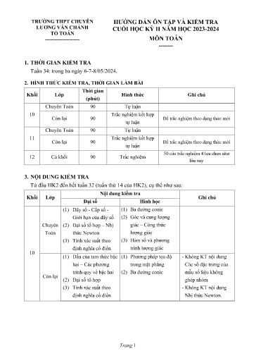 Đề cương Ôn tập Cuối Học kì II Môn Toán Khối 10, 11, 12 Năm học 2023-2024