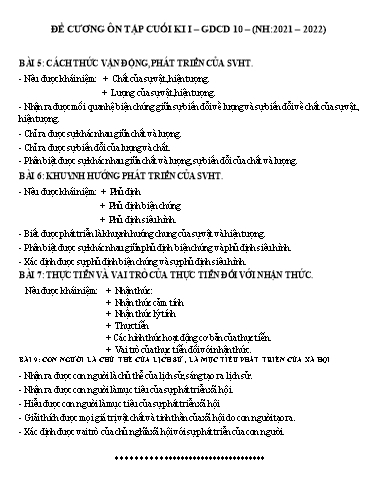 Đề cương Ôn tập cuối kì I - Môn GDCD 10 Năm học 2021-2022