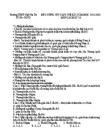 Đề cương Ôn tập Cuối kì I - Môn Lịch Sử 10 Năm học 2021-2022