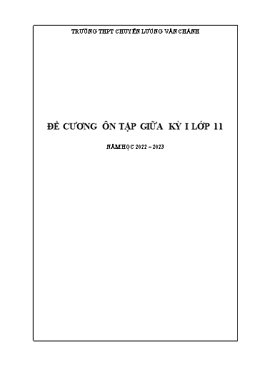 Đề cương Ôn tập Giữa Học kì I Môn Sinh Học Lớp 11 Năm học 2022-2023