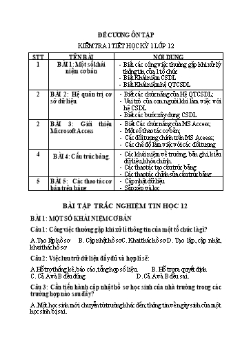 Đề cương Ôn tập Kiểm tra giữa kì I - Môn Tin Học 12