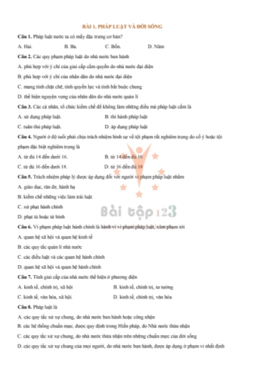 Đề cương Trắc nghiệm Ôn thi Môn GDCD Lớp 12 (Kèm đáp án)