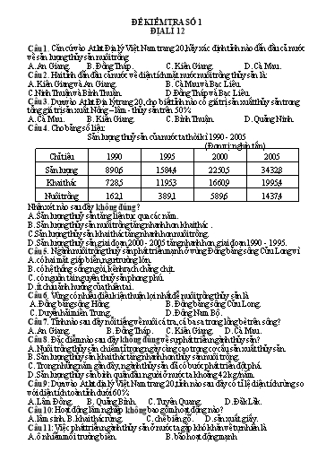 Đề Kiểm tra số 1 Môn Địa Lí Lớp 12