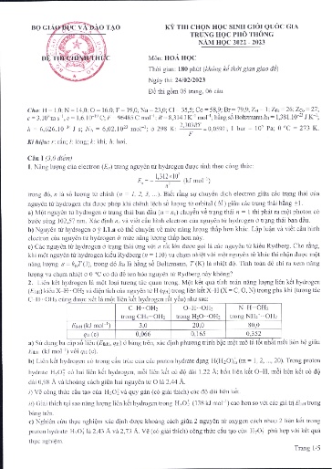 Đề thi chính thức Kỳ thi HSG THPTQG Năm học 2022-2023 - Môn Hóa Học (Kèm đáp án chi tiết)