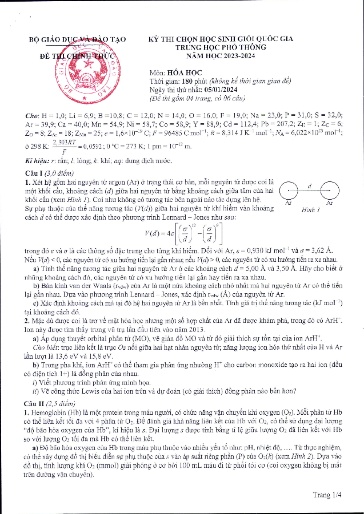 Đề thi chính thức Kỳ thi HSG THPTQG Năm học 2023-2024 - Môn Hóa Học (Kèm đáp án chi tiết)