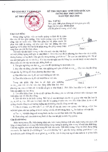 Đề thi chính thức Kỳ thi HSG THPTQG Năm học 2023-2024 - Môn Vật Lí (Kèm đáp án chi tiết)