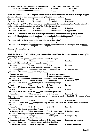 Đề thi thử GCSE Tiếng Anh 12 (Có đáp án)