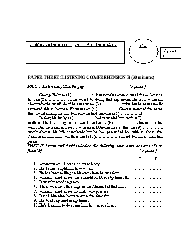 Đề thi Tiếng Anh THCS - 2 đề: Listening (Có đáp án)