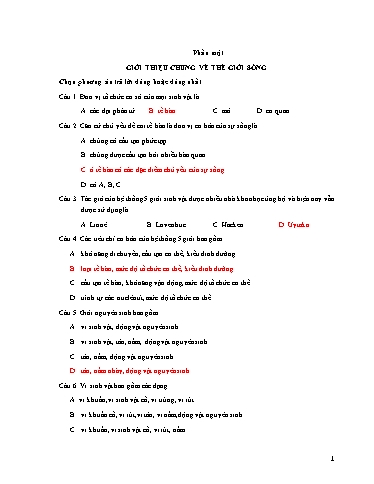 Đề trắc nghiệm ôn tập Môn Sinh học 10 (Có đáp án)