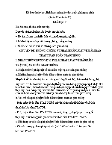 Hướng dẫn dạy học trực tuyến Môn Giáo dục Quốc phòng An ninh Khối 10 - Tuần 22, 23