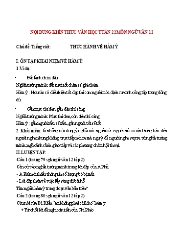 Hướng dẫn dạy học trực tuyến Môn Ngữ Văn 12 - Tuần 22