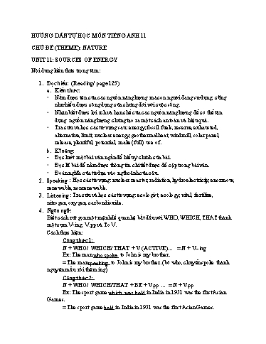 Hướng dẫn dạy học trực tuyến Môn Tiếng Anh Khối 11 - Unit 11: Sources of energy