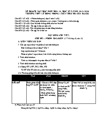 Kế hoạch dạy học Học kì II Môn Hóa học 10 Năm học 2019-2020
