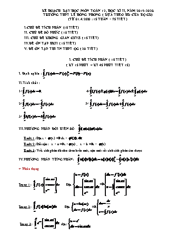 Kế hoạch dạy học Môn Toán Lớp 12 - Học kì II Năm học 2019-2020