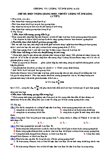 Kế hoạch dạy học Môn Vật Lí 12 - Chương VII: Lượng tử ánh sáng