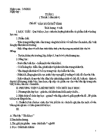 Nội dung Dạy học Linh hoạt Ngữ Văn 8 - Chủ đề: Văn xuôi trữ tình (Tuần 1)