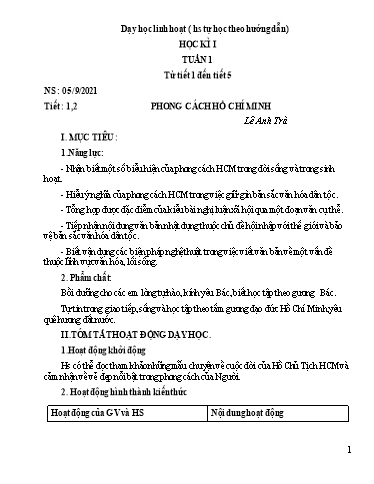 Nội dung Dạy học Linh hoạt Ngữ Văn 9 (Tuần 1)