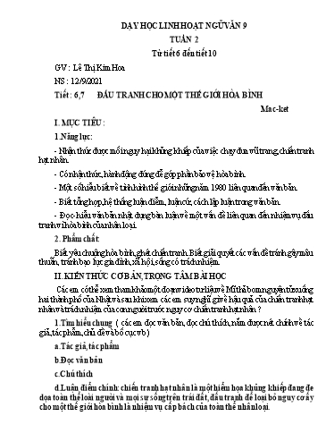 Nội dung Dạy học Linh hoạt Ngữ Văn 9 (Tuần 2)