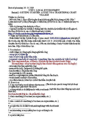 Nội dung Dạy học Linh hoạt Tiếng Anh 9 - Unit 1: Local Environment (Tuần 1)