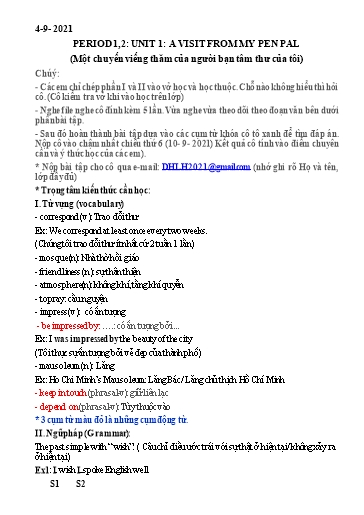 Nội dung Dạy học Linh hoạt Tiếng Anh 9 - Unit 1, Period 1,2: A Visit From A Pen Pal (Tuần 1)