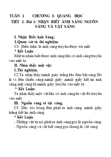 Nội dung Dạy học Linh hoạt Vật lí 7 (Tuần 1 & 2)