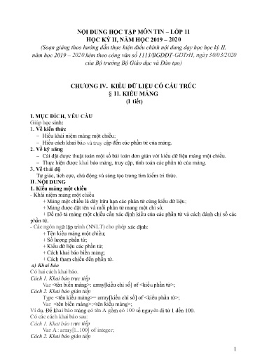 Nội dung Học tập Môn Tin Học 11 Học kì 2 - Năm học 2019-2020