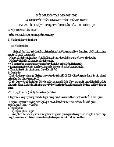 Nội dung Kiến thức Môn GDCD Khối 10 - Bài 11, 12