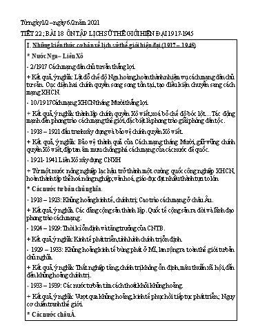 Nội dung Kiến thức Môn Lịch Sử Khối 11 - Tiết 22, 23
