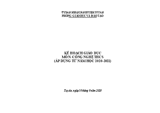 Phân phối Chương trình Môn Công Nghệ THCS Năm học 2020-2021