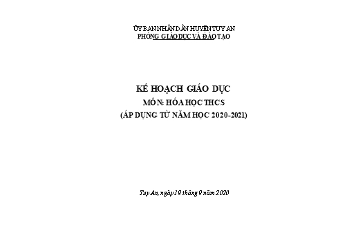 Phân phối Chương trình Môn Hóa Học THCS Năm học 2020-2021