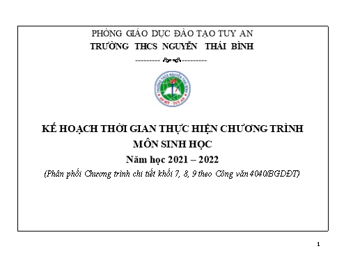 Phân phối Chương trình Môn Sinh Học THCS Lớp 7, 8, 9 Năm học 2021-2022