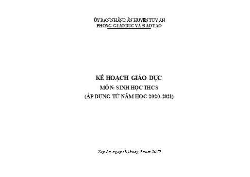 Phân phối Chương trình Môn Sinh Học THCS Năm học 2020-2021