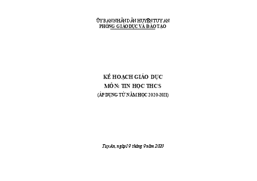 Phân phối Chương trình Môn Tin Học THCS Năm học 2020-2021