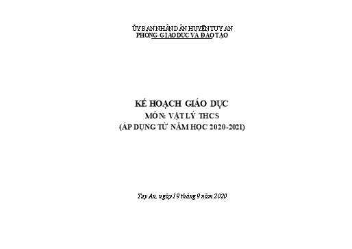 Phân phối Chương trình Môn Vật Lý THCS Năm học 2020-2021