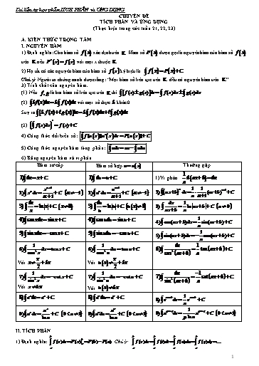 Tài liệu tự học Toán 12 - Chuyên đề: Tích phân và Ứng dụng